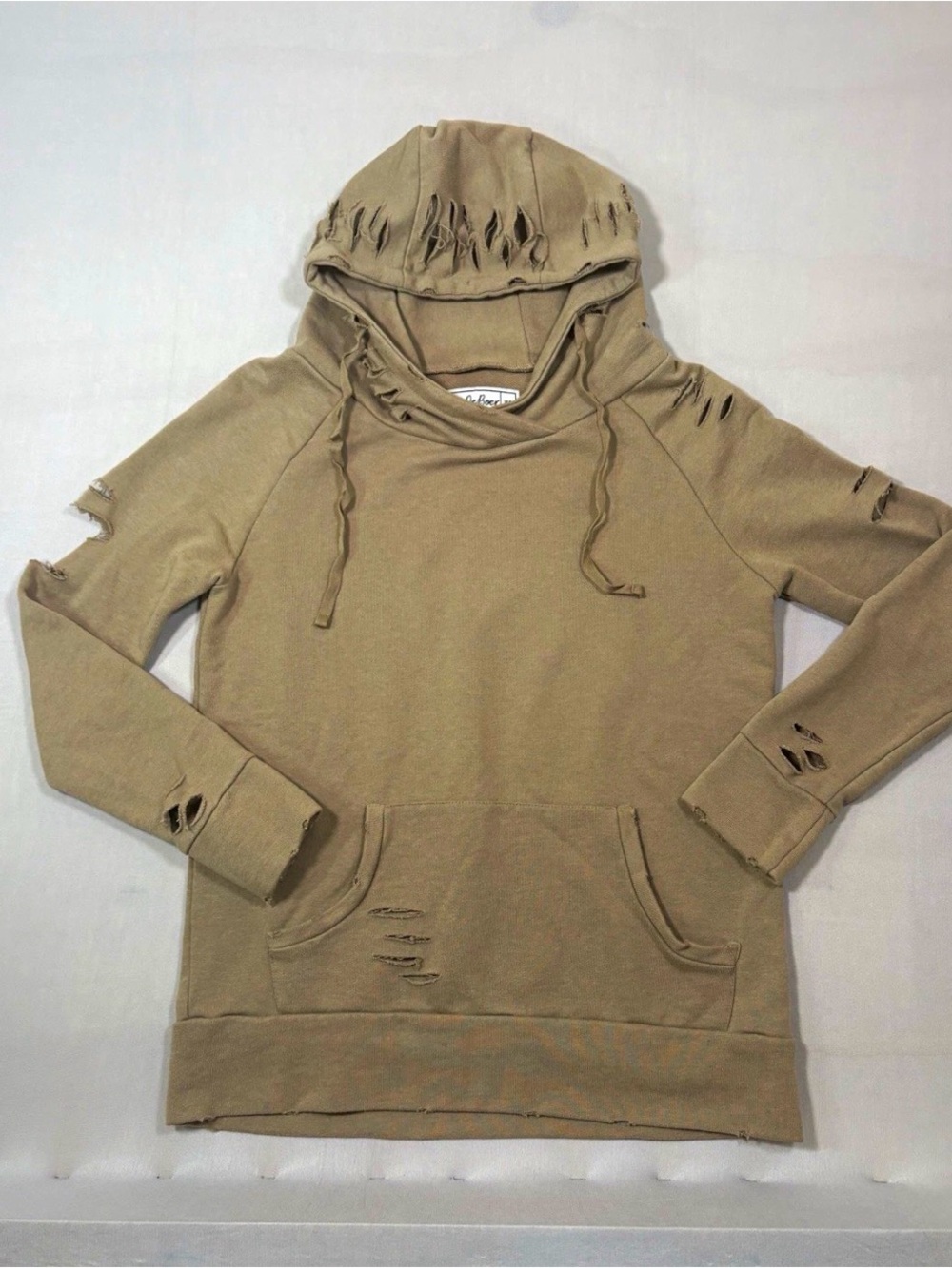 Women’s Distressed Khaki Pullover Hoodie
